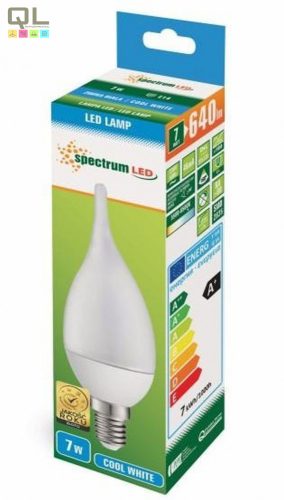 Spectrum LED 7W gyertyaláng alakú LED hideg fehér 230V E14  5500-6500K, 160° 17000h