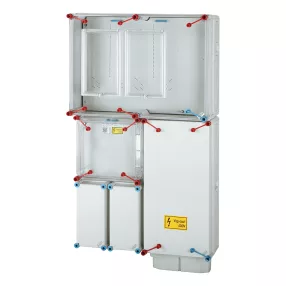   HENSEL 1 és 3 fázisú két mérőhelyes fogyasztásmérő szekrény, mindennapszaki(80A) és vezérelt(32A)/H-tarifa(63A) földkábeles HB33K0F-U