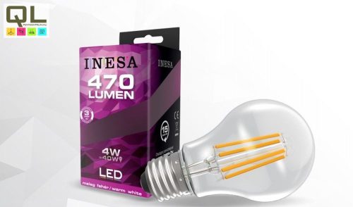 INESA LED 4W körte alakú Filament meleg fehér E27 470lm 60276 - !!!A termék értékesítése megszűnt!!!