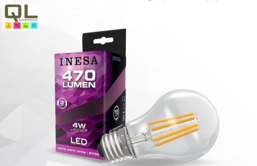 INESA LED 4W körte alakú Filament meleg fehér E27 470lm 60615 - !!!A termék értékesítése megszűnt!!!