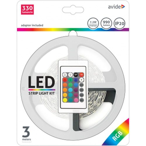 AVIDE RGB-LED szalag szett, 7,2W/m, komplett, 3m 924021