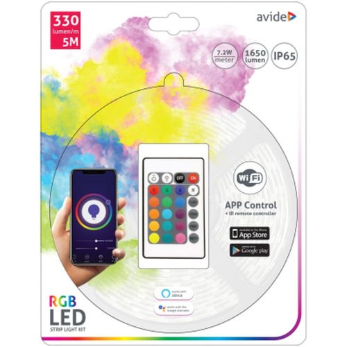 AVIDE RGB-LED szalag szett, 7,2W/m, 30LED/m, komplett, 5m, Wi-Fi Tuya, IP65 286227