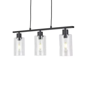   Prezent ORADEA függeszték/3 E27/40W ↔70cm matt fekete/víztiszta üveg 64422